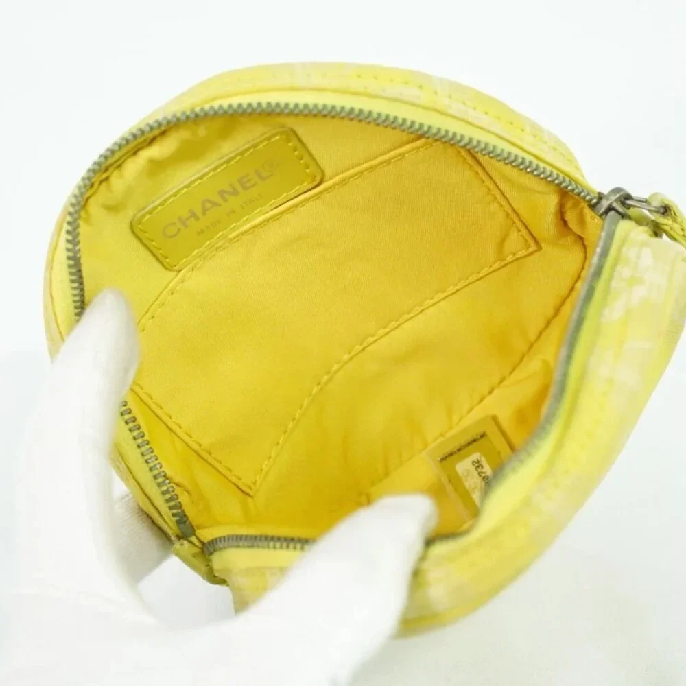 CHANEL New-Travel Canvas Round Mini Pouch Yellow